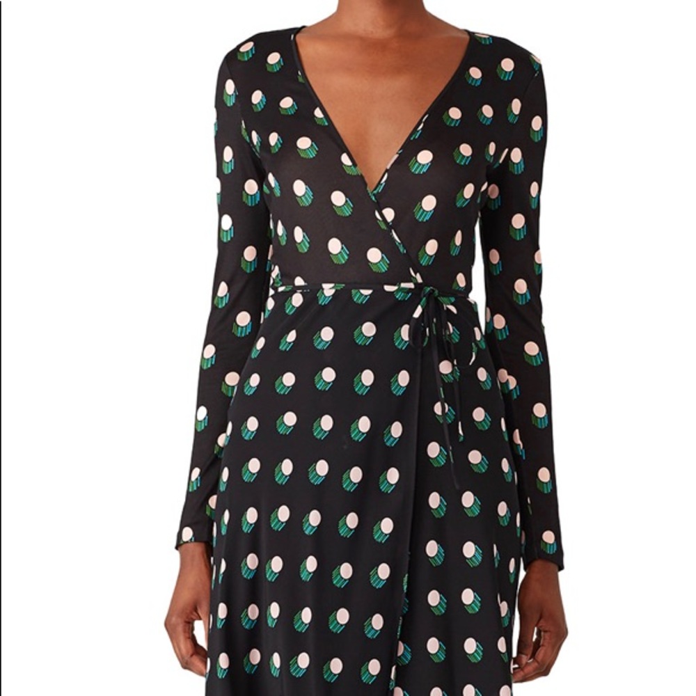 $498 DVF Casimir Long-Sleeve Flare Wrap Dress US 8